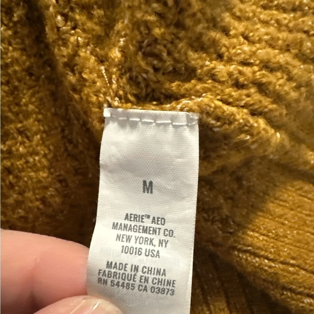 Aerie Mustard Waffle Knit Hoodie Sweatshirt - Picture 6 of 6